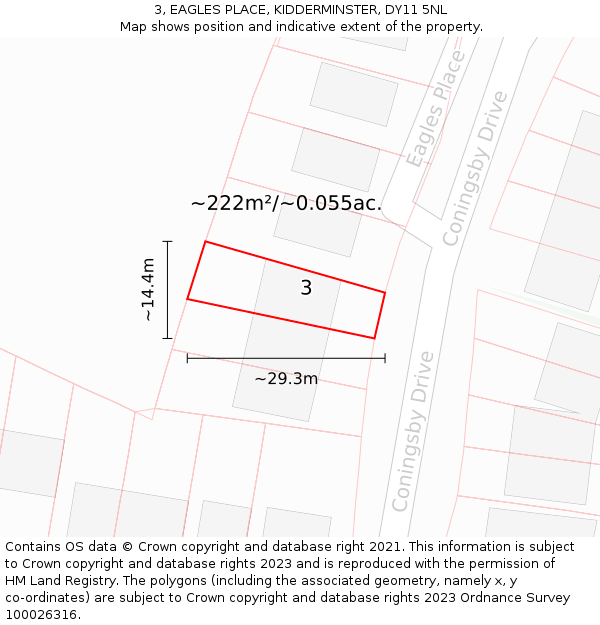 3, EAGLES PLACE, KIDDERMINSTER, DY11 5NL: Plot and title map