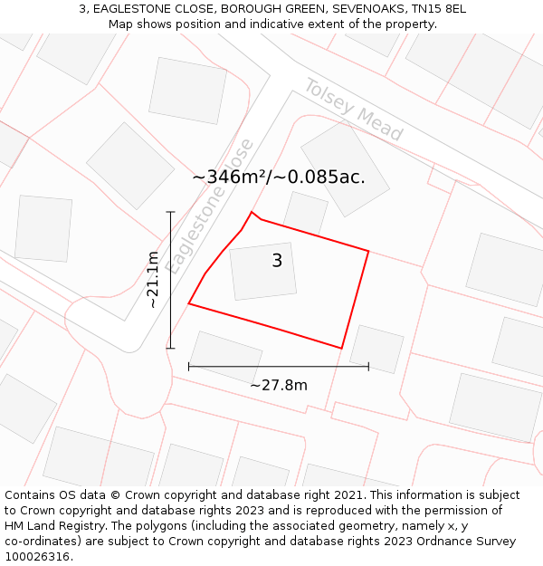 3, EAGLESTONE CLOSE, BOROUGH GREEN, SEVENOAKS, TN15 8EL: Plot and title map
