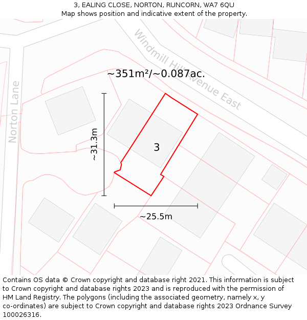 3, EALING CLOSE, NORTON, RUNCORN, WA7 6QU: Plot and title map
