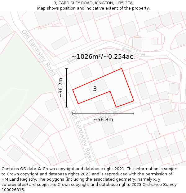 3, EARDISLEY ROAD, KINGTON, HR5 3EA: Plot and title map