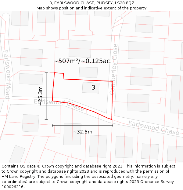 3, EARLSWOOD CHASE, PUDSEY, LS28 8QZ: Plot and title map