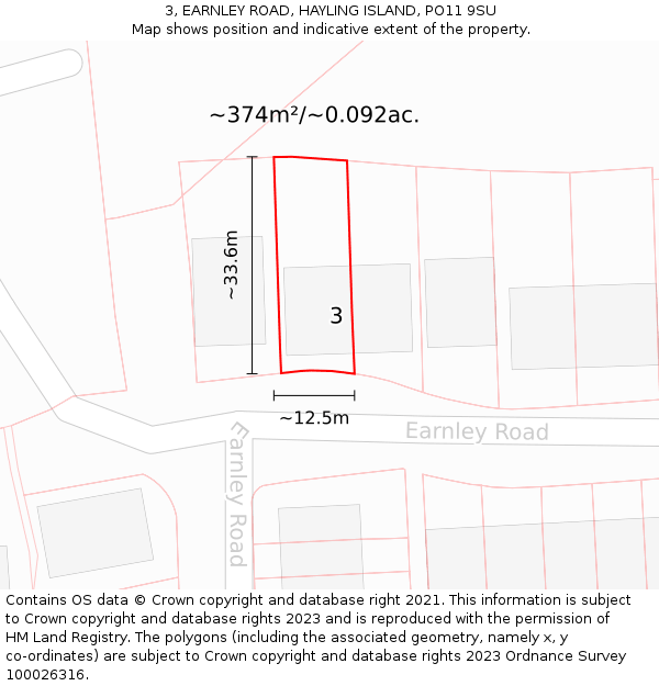 3, EARNLEY ROAD, HAYLING ISLAND, PO11 9SU: Plot and title map