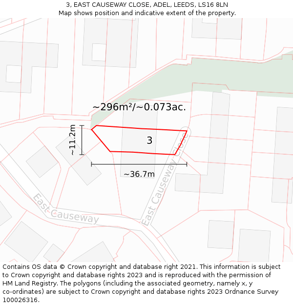 3, EAST CAUSEWAY CLOSE, ADEL, LEEDS, LS16 8LN: Plot and title map