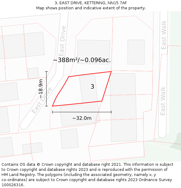 3, EAST DRIVE, KETTERING, NN15 7AF: Plot and title map