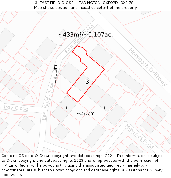 3, EAST FIELD CLOSE, HEADINGTON, OXFORD, OX3 7SH: Plot and title map