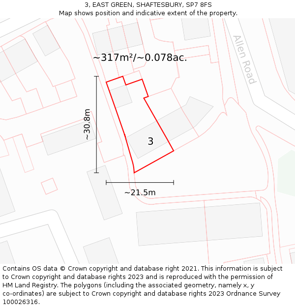 3, EAST GREEN, SHAFTESBURY, SP7 8FS: Plot and title map