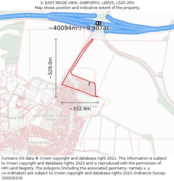 3, EAST RIDGE VIEW, GARFORTH, LEEDS, LS25 2PN: Plot and title map