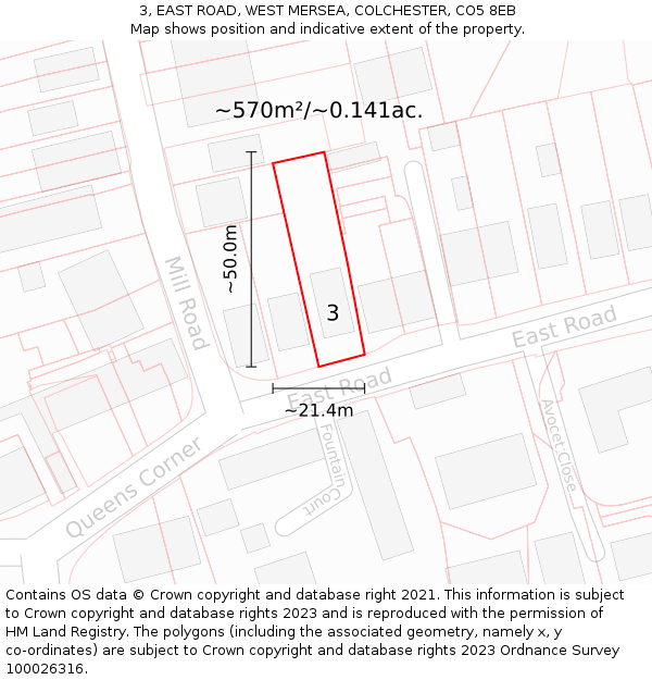 3, EAST ROAD, WEST MERSEA, COLCHESTER, CO5 8EB: Plot and title map