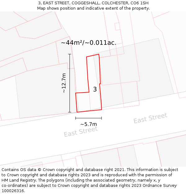 3, EAST STREET, COGGESHALL, COLCHESTER, CO6 1SH: Plot and title map