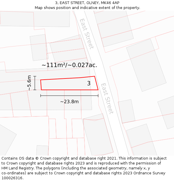 3, EAST STREET, OLNEY, MK46 4AP: Plot and title map