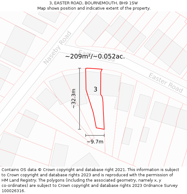 3, EASTER ROAD, BOURNEMOUTH, BH9 1SW: Plot and title map