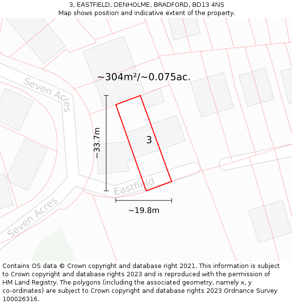 3, EASTFIELD, DENHOLME, BRADFORD, BD13 4NS: Plot and title map