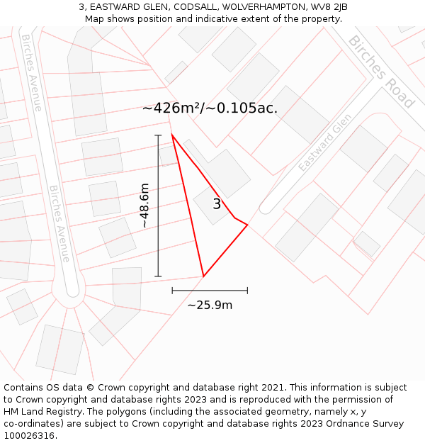 3, EASTWARD GLEN, CODSALL, WOLVERHAMPTON, WV8 2JB: Plot and title map