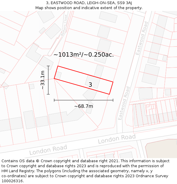3, EASTWOOD ROAD, LEIGH-ON-SEA, SS9 3AJ: Plot and title map