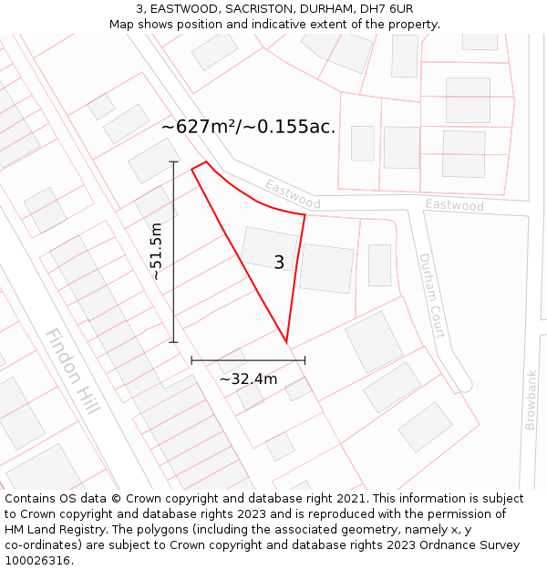 3, EASTWOOD, SACRISTON, DURHAM, DH7 6UR: Plot and title map
