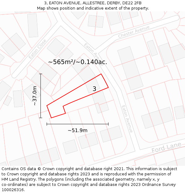 3, EATON AVENUE, ALLESTREE, DERBY, DE22 2FB: Plot and title map