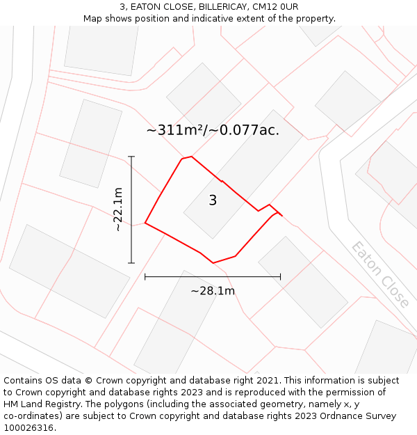 3, EATON CLOSE, BILLERICAY, CM12 0UR: Plot and title map