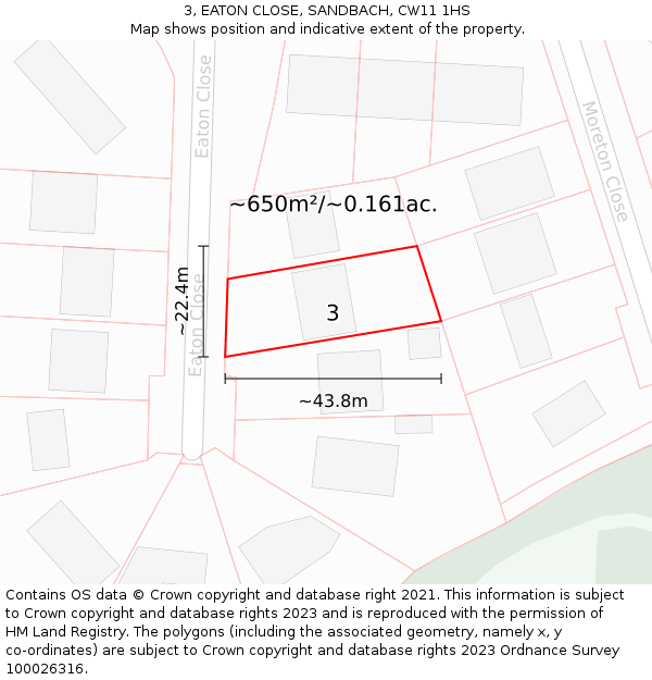 3, EATON CLOSE, SANDBACH, CW11 1HS: Plot and title map