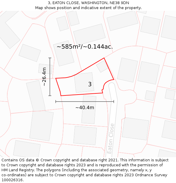3, EATON CLOSE, WASHINGTON, NE38 9DN: Plot and title map