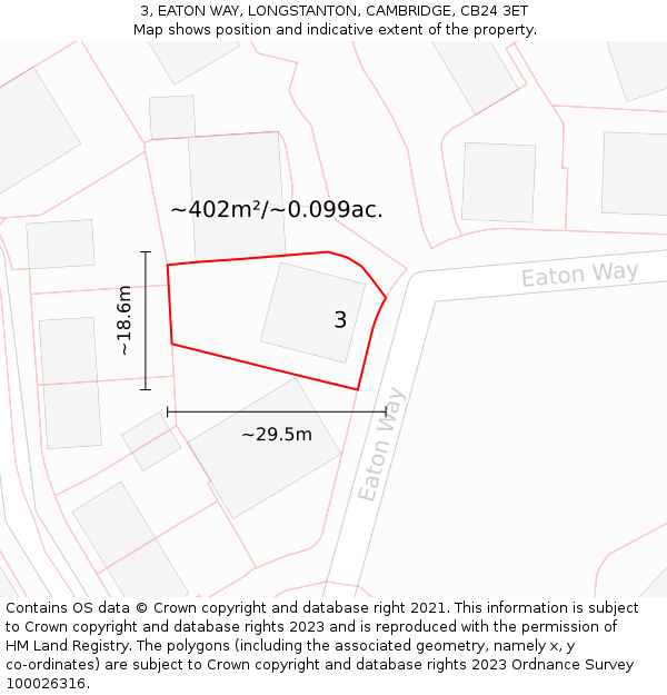 3, EATON WAY, LONGSTANTON, CAMBRIDGE, CB24 3ET: Plot and title map