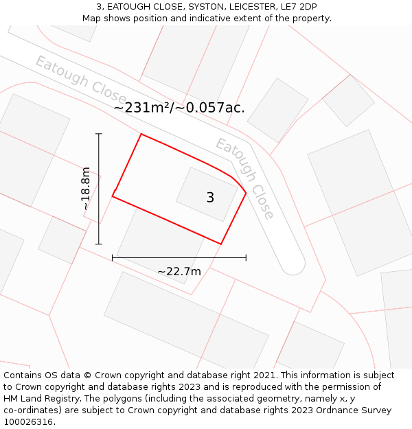 3, EATOUGH CLOSE, SYSTON, LEICESTER, LE7 2DP: Plot and title map