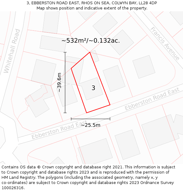 3, EBBERSTON ROAD EAST, RHOS ON SEA, COLWYN BAY, LL28 4DP: Plot and title map
