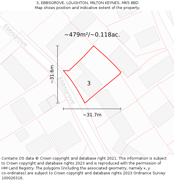 3, EBBSGROVE, LOUGHTON, MILTON KEYNES, MK5 8BD: Plot and title map