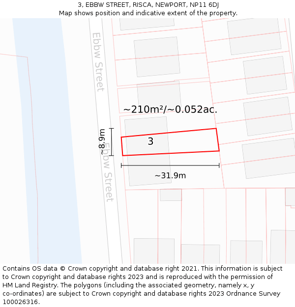 3, EBBW STREET, RISCA, NEWPORT, NP11 6DJ: Plot and title map