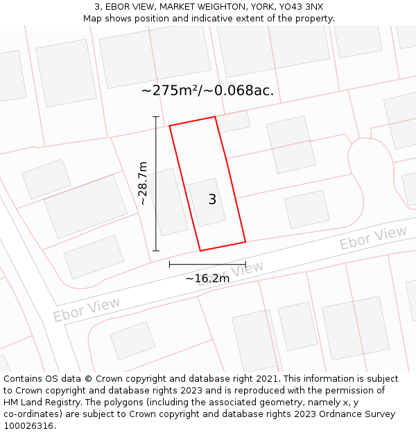 3, EBOR VIEW, MARKET WEIGHTON, YORK, YO43 3NX: Plot and title map