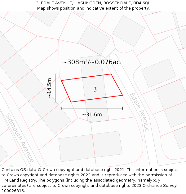 3, EDALE AVENUE, HASLINGDEN, ROSSENDALE, BB4 6QL: Plot and title map