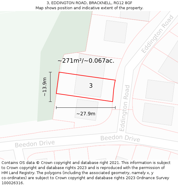 3, EDDINGTON ROAD, BRACKNELL, RG12 8GF: Plot and title map