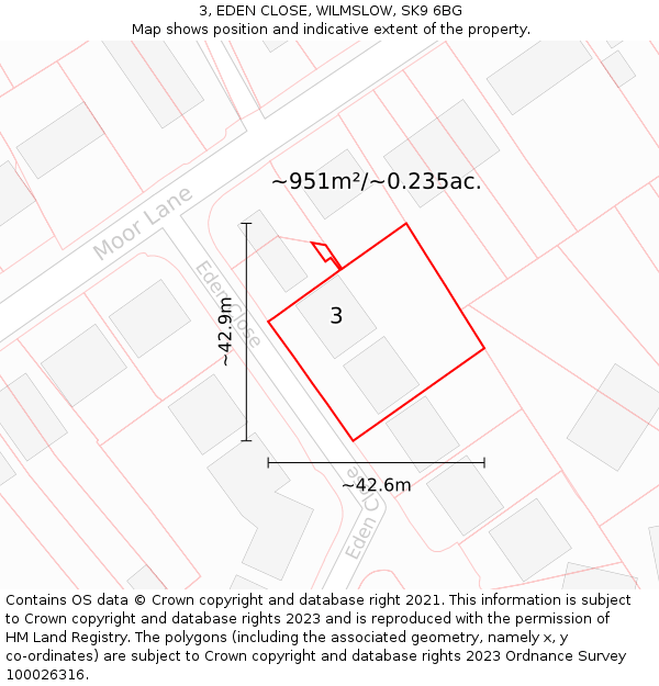 3, EDEN CLOSE, WILMSLOW, SK9 6BG: Plot and title map