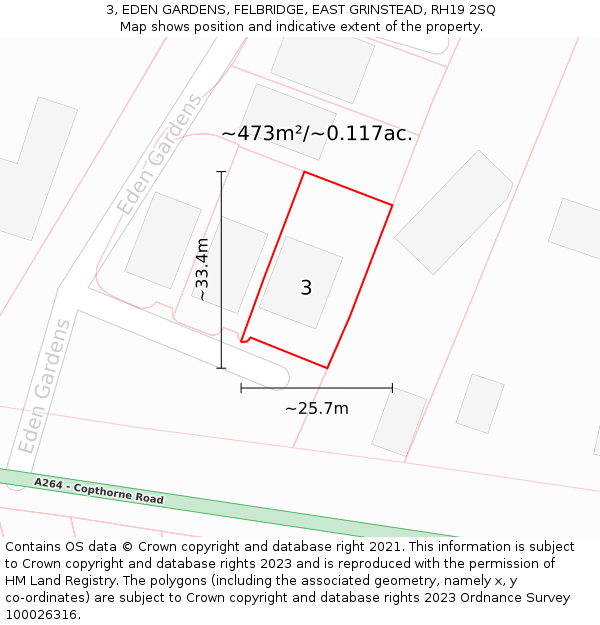 3, EDEN GARDENS, FELBRIDGE, EAST GRINSTEAD, RH19 2SQ: Plot and title map