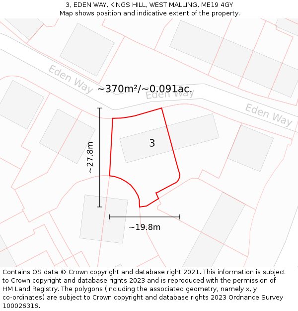 3, EDEN WAY, KINGS HILL, WEST MALLING, ME19 4GY: Plot and title map