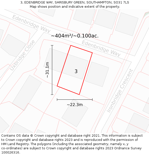 3, EDENBRIDGE WAY, SARISBURY GREEN, SOUTHAMPTON, SO31 7LS: Plot and title map