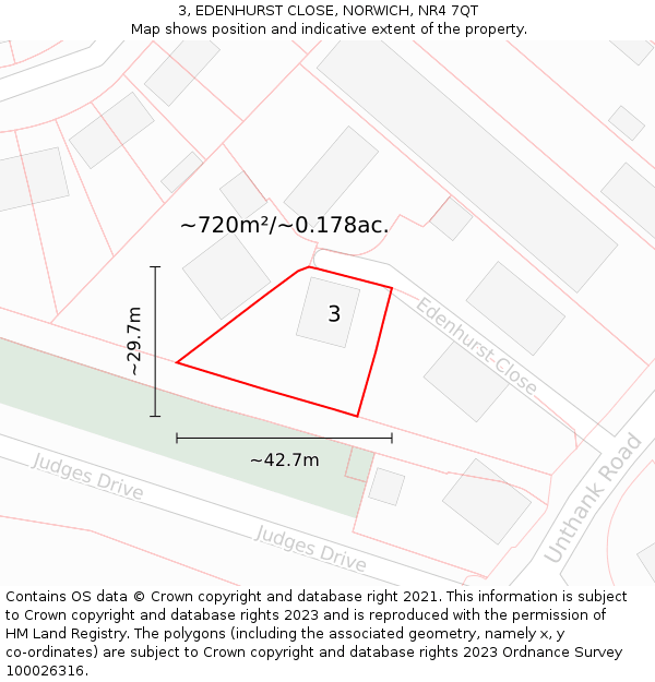 3, EDENHURST CLOSE, NORWICH, NR4 7QT: Plot and title map