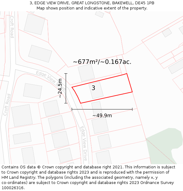 3, EDGE VIEW DRIVE, GREAT LONGSTONE, BAKEWELL, DE45 1PB: Plot and title map