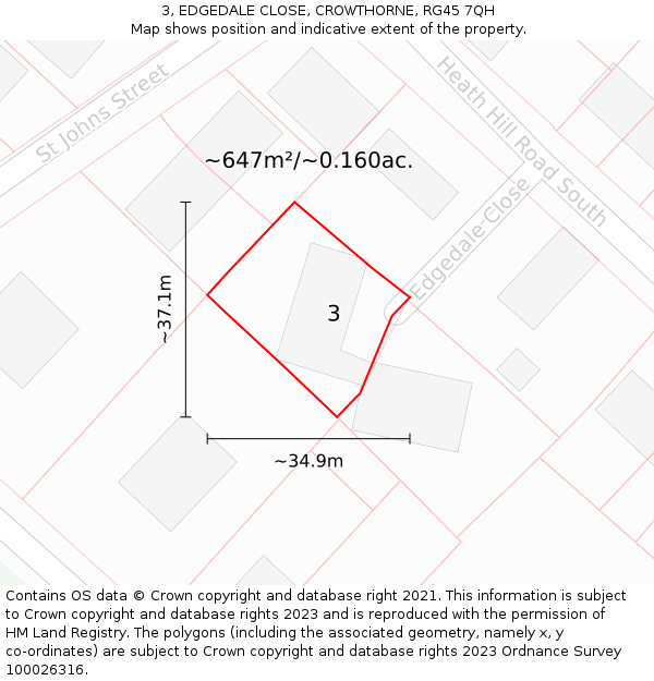 3, EDGEDALE CLOSE, CROWTHORNE, RG45 7QH: Plot and title map