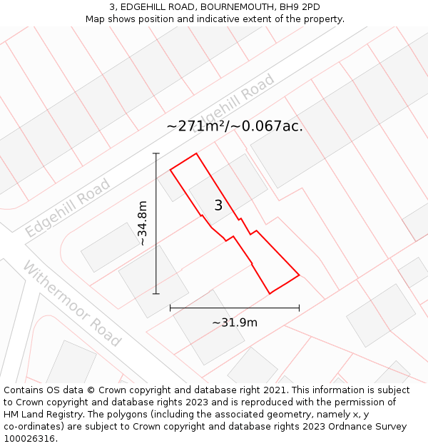 3, EDGEHILL ROAD, BOURNEMOUTH, BH9 2PD: Plot and title map