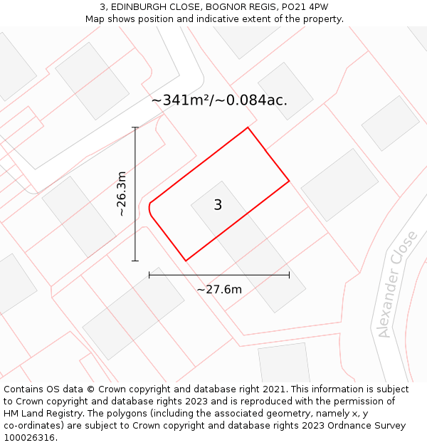 3, EDINBURGH CLOSE, BOGNOR REGIS, PO21 4PW: Plot and title map