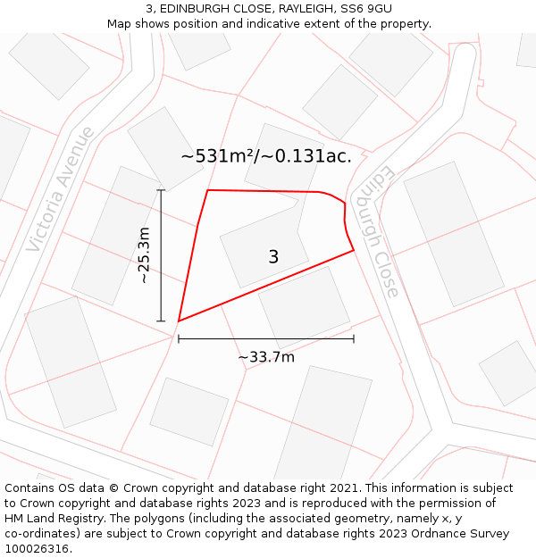 3, EDINBURGH CLOSE, RAYLEIGH, SS6 9GU: Plot and title map