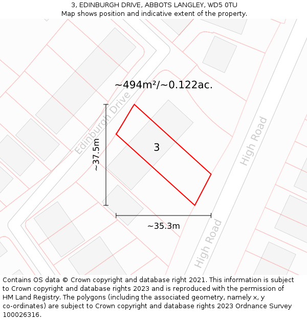 3, EDINBURGH DRIVE, ABBOTS LANGLEY, WD5 0TU: Plot and title map