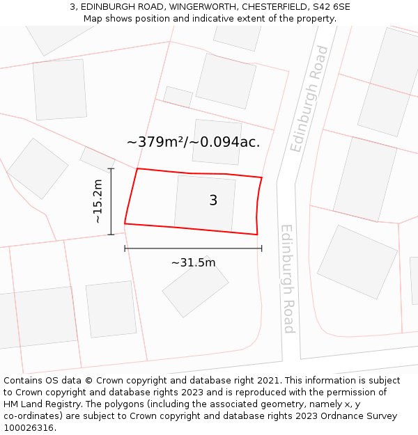 3, EDINBURGH ROAD, WINGERWORTH, CHESTERFIELD, S42 6SE: Plot and title map