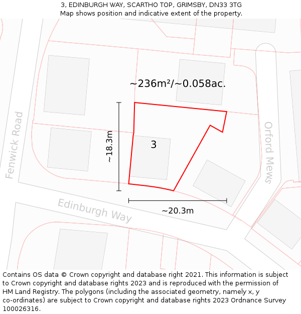 3, EDINBURGH WAY, SCARTHO TOP, GRIMSBY, DN33 3TG: Plot and title map