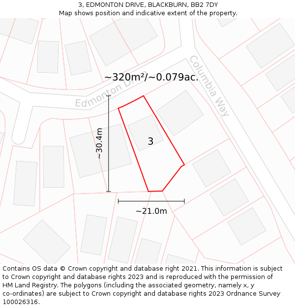 3, EDMONTON DRIVE, BLACKBURN, BB2 7DY: Plot and title map