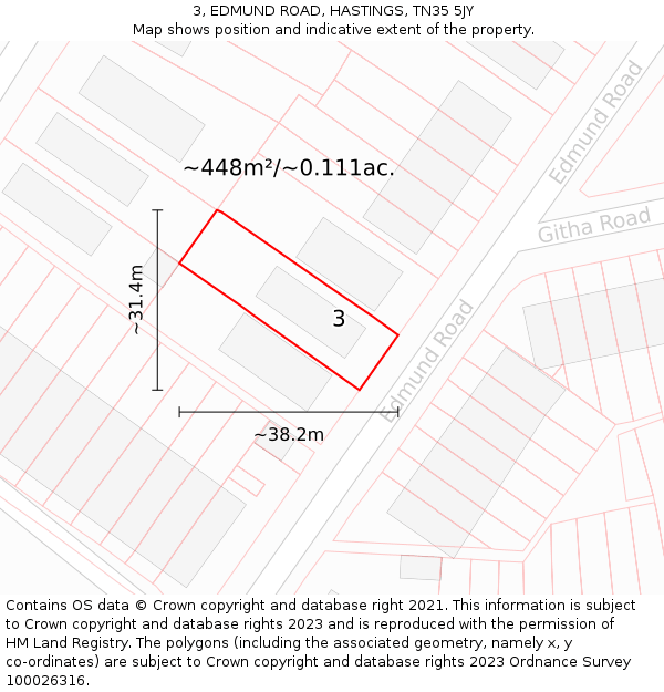 3, EDMUND ROAD, HASTINGS, TN35 5JY: Plot and title map