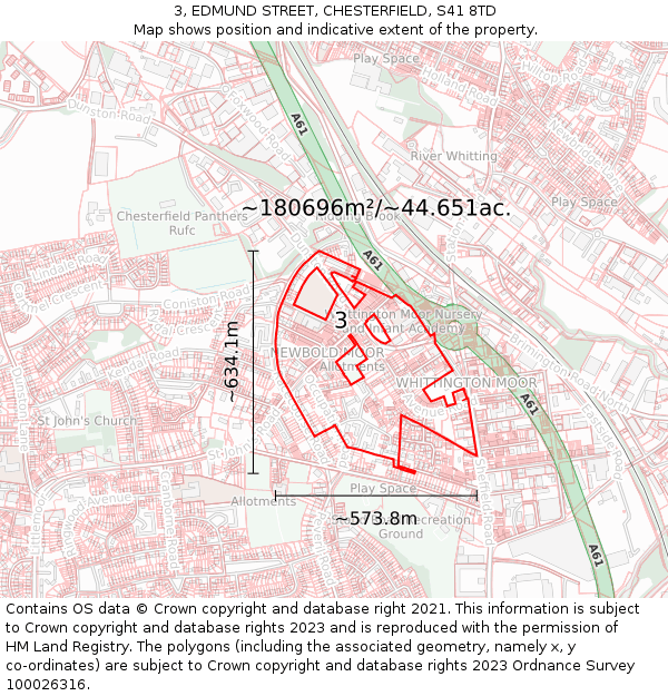 3, EDMUND STREET, CHESTERFIELD, S41 8TD: Plot and title map