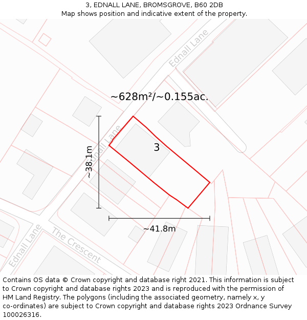 3, EDNALL LANE, BROMSGROVE, B60 2DB: Plot and title map