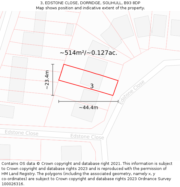 3, EDSTONE CLOSE, DORRIDGE, SOLIHULL, B93 8DP: Plot and title map