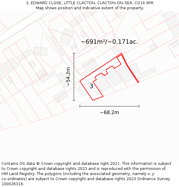 3, EDWARD CLOSE, LITTLE CLACTON, CLACTON-ON-SEA, CO16 9PR: Plot and title map
